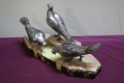 3 Pigeons Figurines on marble Signed By GArisse 