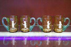 6 Piece Mary Gregory Amber Glass Drinks Set 