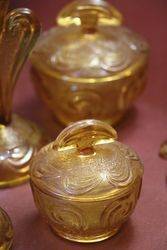 6 piece Deco Amber Glass Trinket Set C1930 
