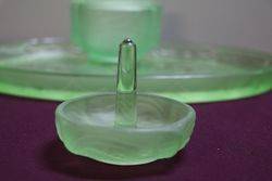 7 Pieces Art Deco Green Uranium Glass Mermaid Trinket Set C1930