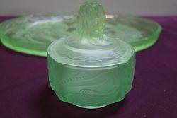 7 Pieces Art Deco Green Uranium Glass Mermaid Trinket Set C1930