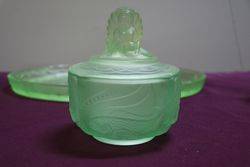 7 Pieces Art Deco Green Uranium Glass Mermaid Trinket Set C1930