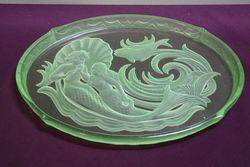 7 Pieces Art Deco Green Uranium Glass Mermaid Trinket Set C1930