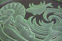 7 Pieces Art Deco Green Uranium Glass Mermaid Trinket Set C1930