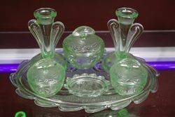 7 Set Of Green Glass Trinket 