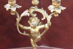 A Fine Pair Of Antique Gilt Bronze 3 Branch Cherub Candelabras C1860