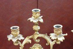 A Fine Pair Of Antique Gilt Bronze 3 Branch Cherub Candelabras C1860
