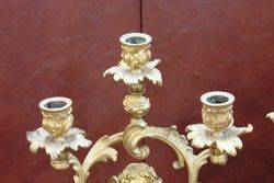 A Fine Pair Of Antique Gilt Bronze 3 Branch Cherub Candelabras C1860