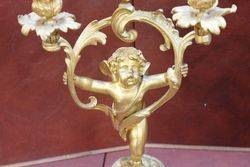 A Fine Pair Of Antique Gilt Bronze 3 Branch Cherub Candelabras C1860