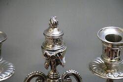 A Fine Pair of Antique Silver Plate 2 Branch Candelabra 