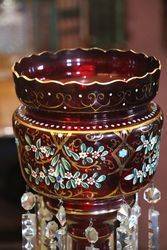 A Large Pair Of Victorian Ruby Glass Double Hung Lustre Vases  