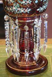 A Large Pair Of Victorian Ruby Glass Double Hung Lustre Vases  