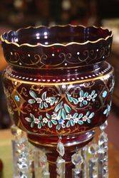 A Large Pair Of Victorian Ruby Glass Double Hung Lustre Vases  