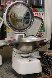 A Large Set Of White Enamel And Mirrored Avery Shopkeepers Scales 