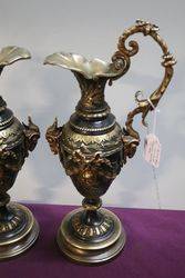 A Lovely Pair Of Antique Bronze Ewers C1890