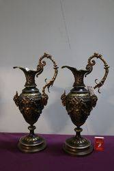 A Lovely Pair Of Antique Bronze Ewers C1890