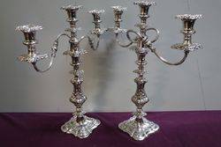 A Quality Pair Of Antique Silver Plated 3 Branch Candelabras 