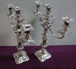 A Quality Pair Of Antique Silver Plated 3 Branch Candelabras 