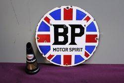 A Rare 1920s Small Round BP Motor Spirit Enamel Sign