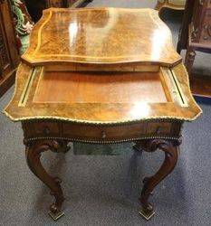 A Superb High Victorian Burr Walnut Sewing Work Table With Gilt Mounts