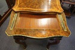 A Superb High Victorian Burr Walnut Sewing Work Table With Gilt Mounts