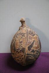 Aboriginal ncised Boab Nut Gourd With Kangaroo Figures 