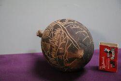Aboriginal ncised Boab Nut Gourd With Kangaroo Figures 