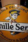 Antique Achille Cleaner + Dyes Enamel Sign Double Sided