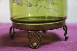 Antique AmberGreen Glass Mary Gregory Trinket Bowl 