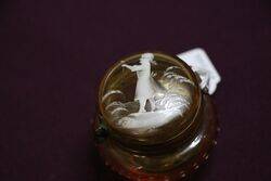 Antique Amber Glass Mary Gregory Miniature Pill Box  