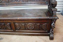 Antique Baronial Carved Oak Hall Seat 