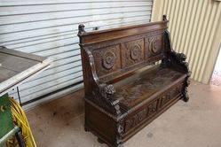 Antique Baronial Carved Oak Hall Seat 