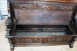 Antique Baronial Carved Oak Hall Seat 