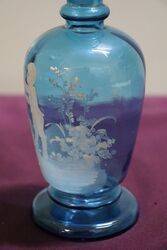 Antique Blue Glass Mary Gregory Decanter With Stopper  