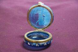 Antique Blue Glass Mary Gregory Miniature Pill Box 