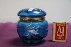 Antique Blue Glass Mary Gregory Trinket Bowl 