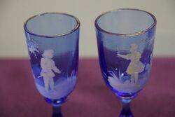 Antique Bristol Blue Mary Gregory 2 Glasses 