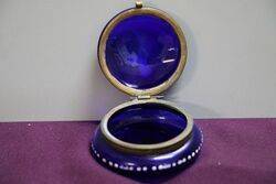 Antique Bristol Blue Mary Gregory Pill Box  