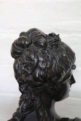 Antique Bronze Bust on Black Marble Column 