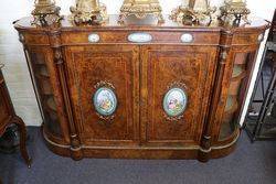 Antique Burr Walnut 4 Door Credenza 