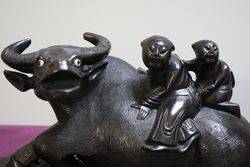 Antique Chinese Carved Wooden Figurine Modelled as Water Buffalo 