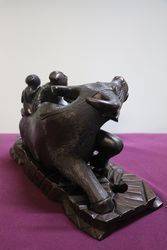 Antique Chinese Carved Wooden Figurine Modelled as Water Buffalo 