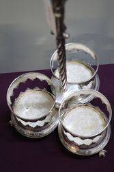 Antique Cut Glass 3 Pieces Tantalus Set In Silver Plated Stand 