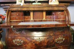 Antique Dutch Bombe Cylinder Bureau In Flame Mahogany  