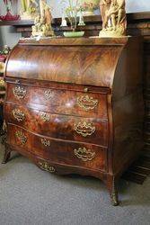 Antique Dutch Bombe Cylinder Bureau In Flame Mahogany  