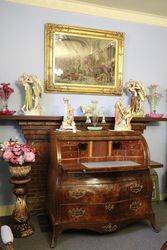 Antique Dutch Bombe Cylinder Bureau In Flame Mahogany  