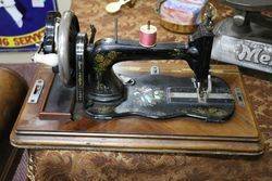 Antique Fiddle Base Sewing Machine With Case 