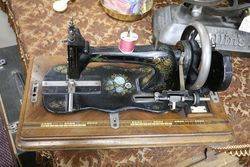 Antique Fiddle Base Sewing Machine With Case 