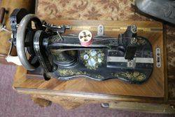 Antique Fiddle Base Sewing Machine With Case 