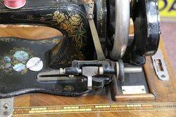 Antique Fiddle Base Sewing Machine With Case 